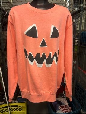 BRAND NEW Pacific & Co Pumpkin Face Halloween Crewneck Sweater - Coral XL